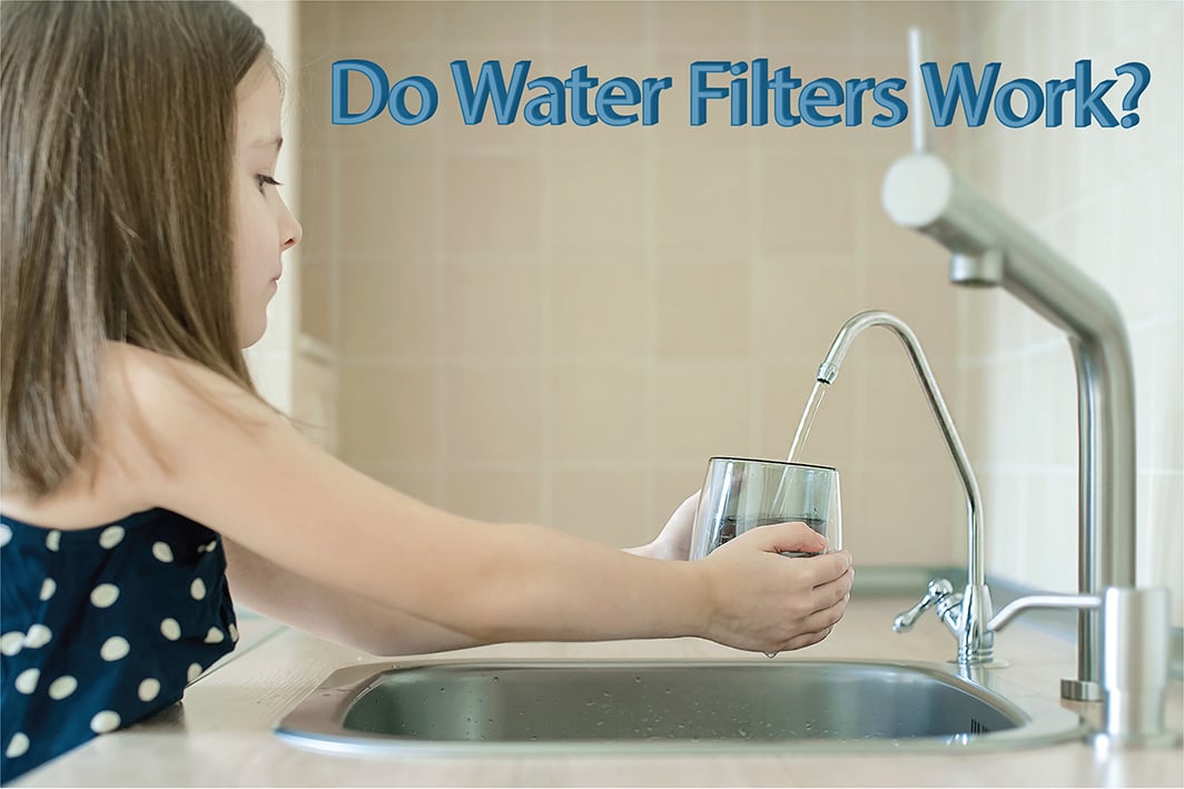 Little Girl Getting Water From Reverse Osmosis Sink Faucet with Headline 'Do Water Filters Work?'